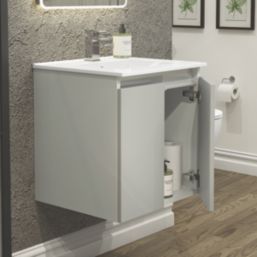 Newland  Double Door Wall-Mounted Vanity Unit with Basin Matt Pearl Grey 500mm x 450mm x 540mm