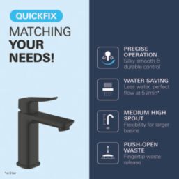 Grohe Dice Matt Black 204mm Standard Lever Mono Basin Mixer Tap  With Clicker Waste