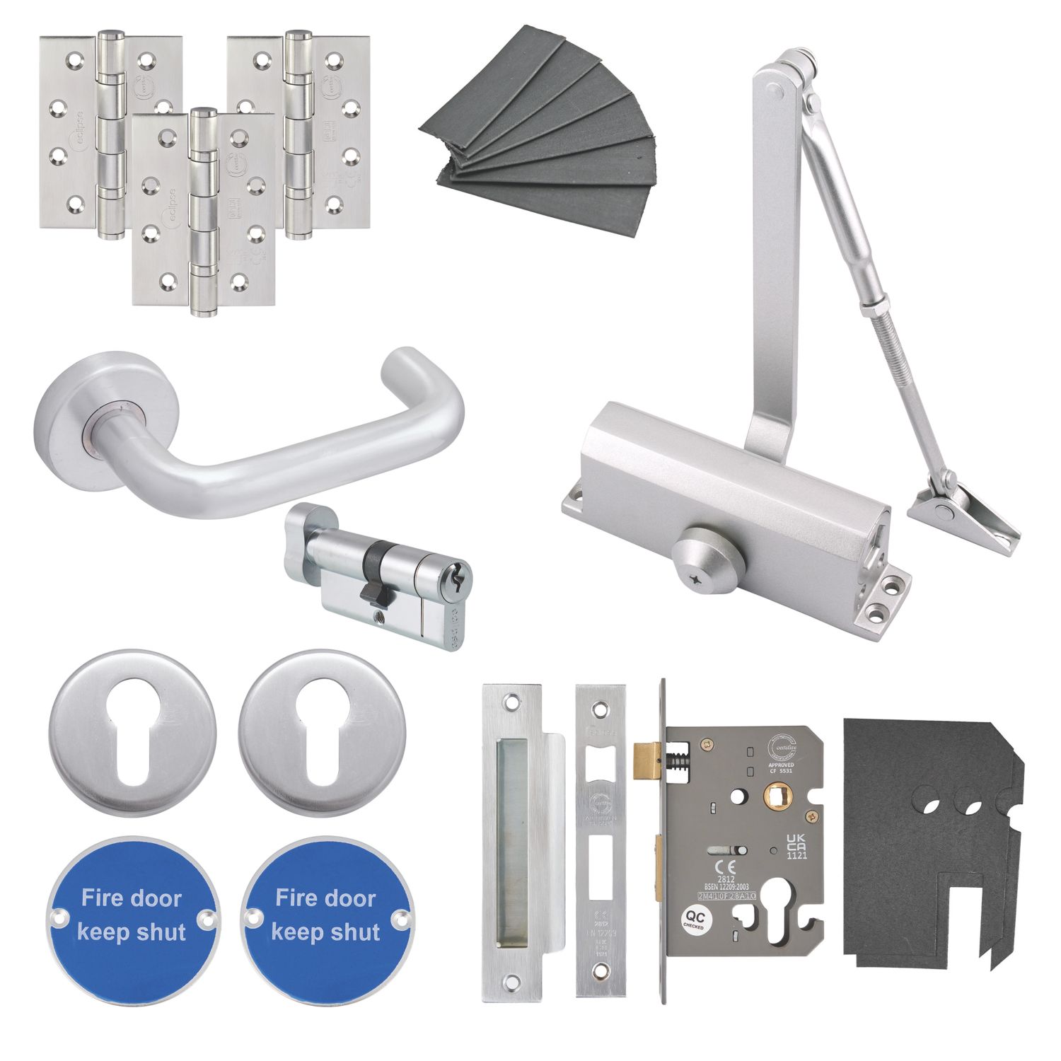 Eclipse 24715 Fire Rated Commercial Medium Duty Locking Door Pack Set Satin Anodised Aluminium (133PE)