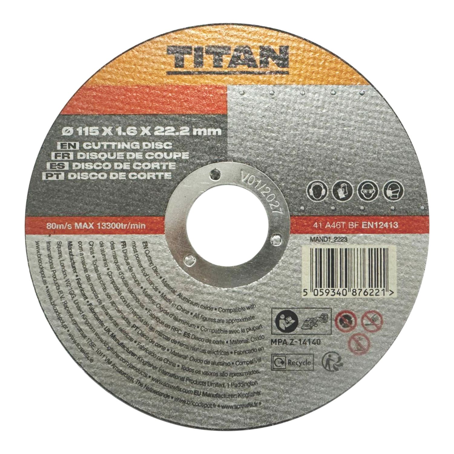 Titan Metal Cutting Disc 115mm (4.53") x 22.2mm (133PR)