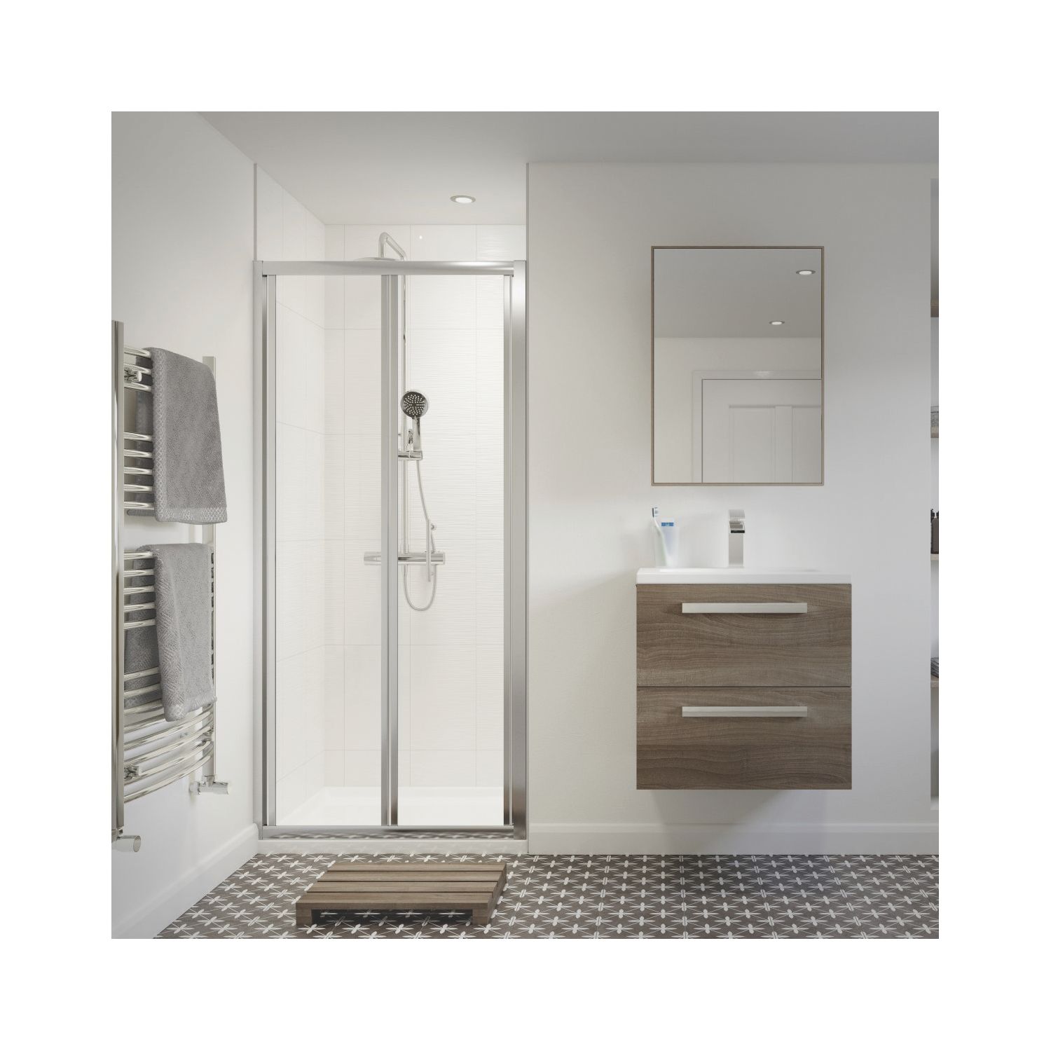 Framed Rectangular Bi-Fold Shower Door Polished Silver 900mm x 1850mm (133RJ)