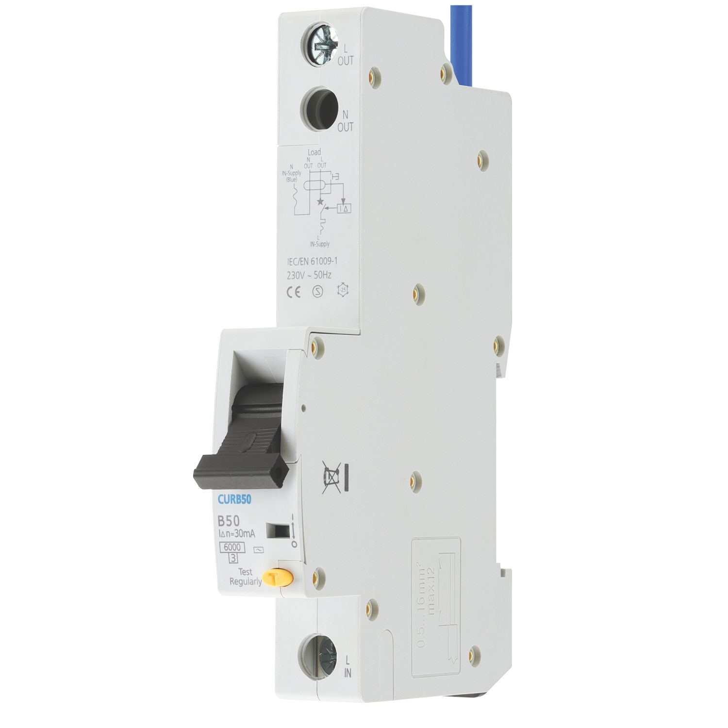 British General 50A 30mA Type AC SP & N B Curve RCBO (134PX)