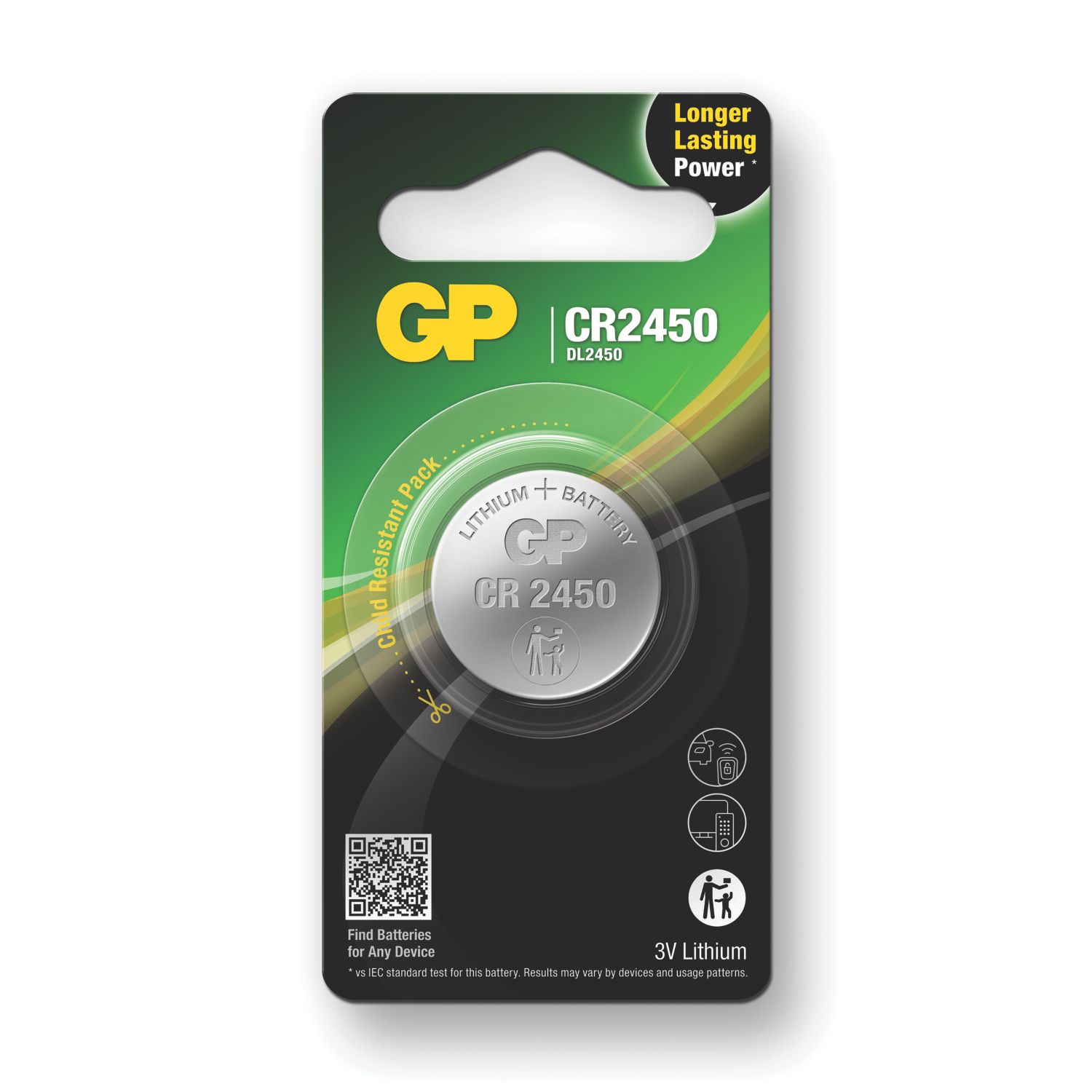 GP Batteries CR2450 3V Coin Cell Lithium Battery (134RM)