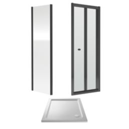 ETAL  Framed Square Bi-Fold Door Shower Enclosure & Tray  Matt Black 790mm x 790mm x 1940mm