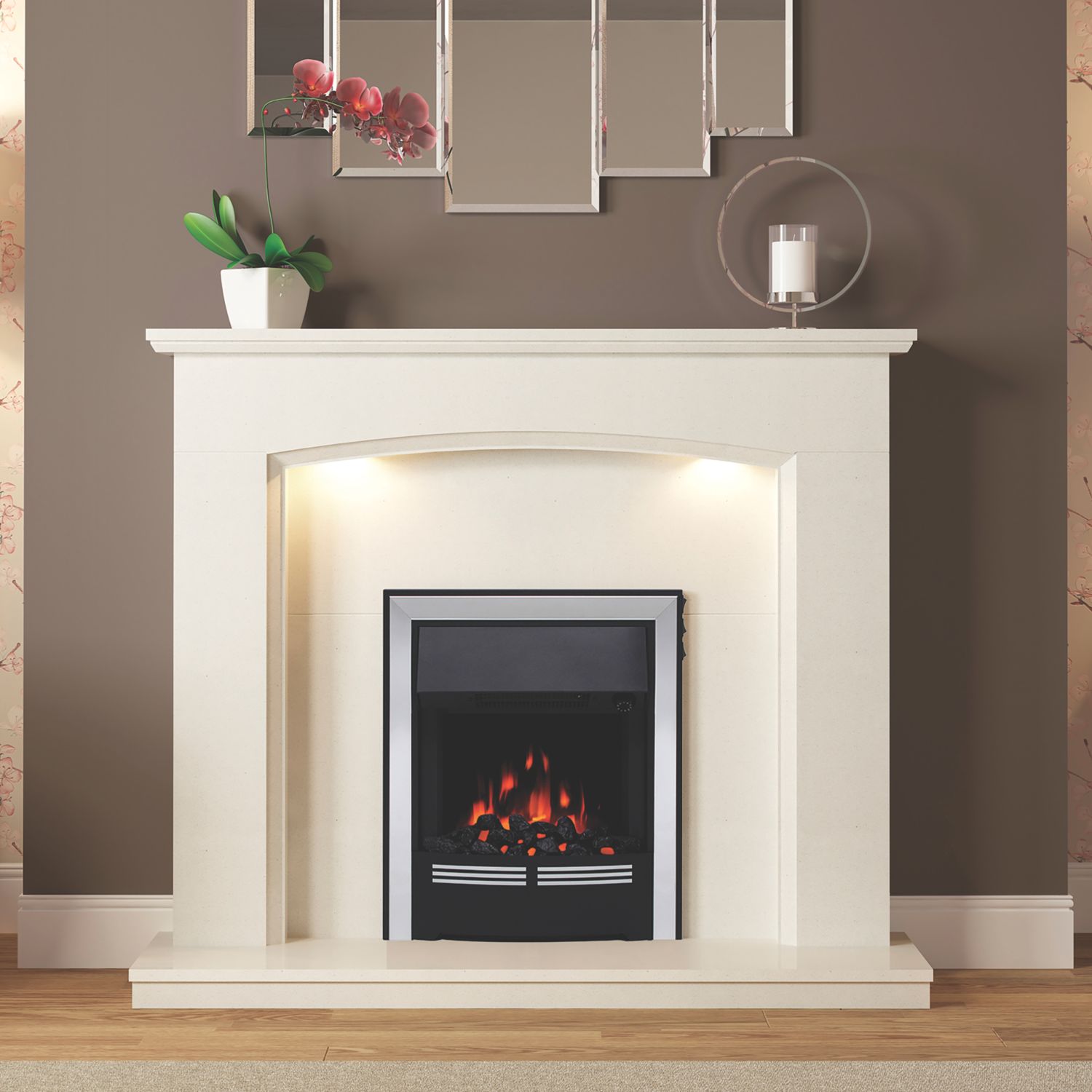 Be Modern Vitesse Chrome Switch Control Easy to Install Electric Inset Fire 525mm x 165mm x 590mm (134TT)