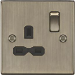 Knightsbridge  13A 1-Gang DP Switched Single Socket Antique Brass  with Black Inserts