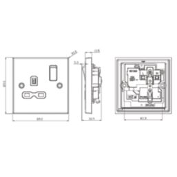 Knightsbridge  13A 1-Gang DP Switched Single Socket Antique Brass  with Black Inserts