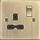 Knightsbridge  13A 1-Gang DP Switched Single Socket Antique Brass  with Black Inserts