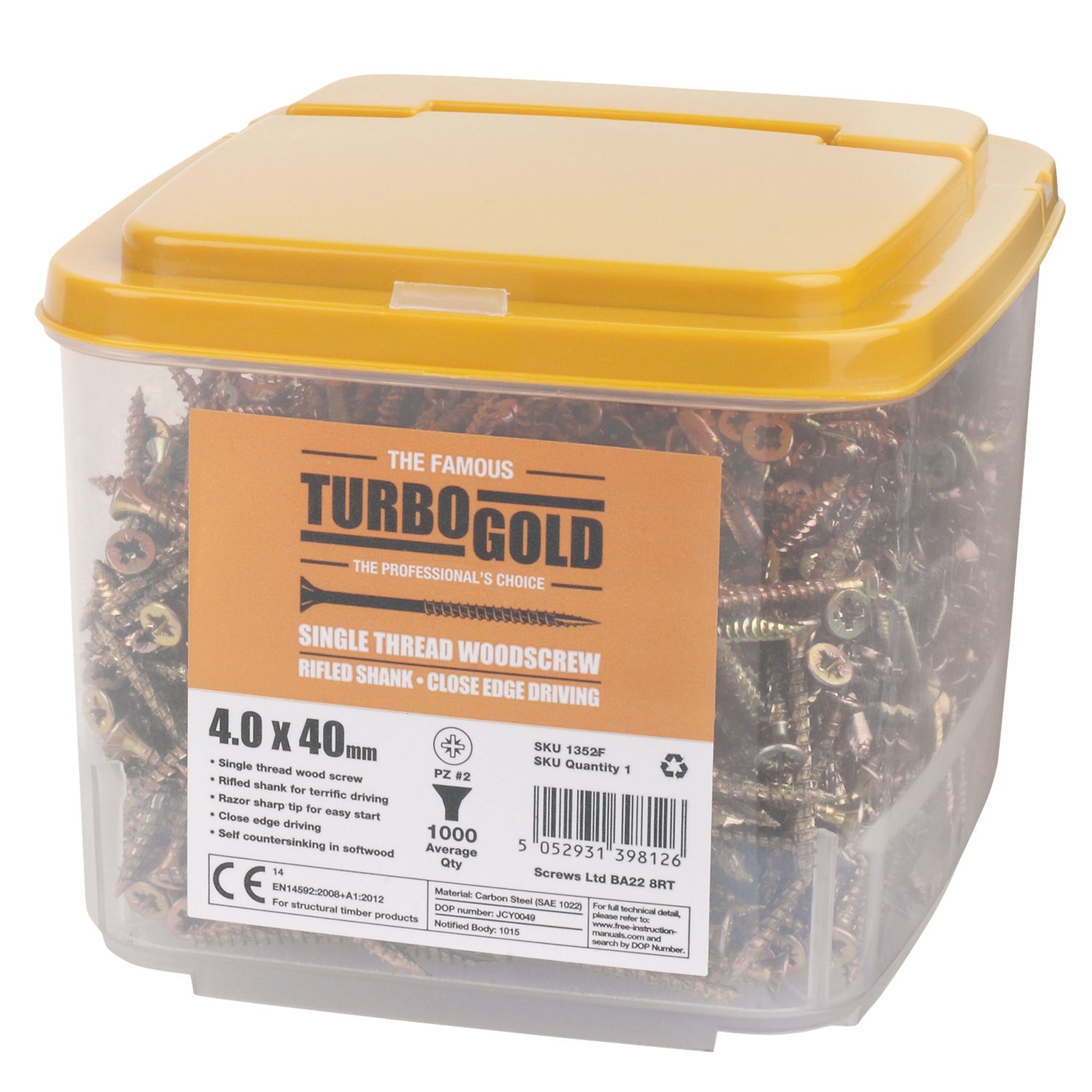 TurboGold PZ Double-Countersunk Multipurpose Screws 4mm x 40mm 1000 Pack (1352F)