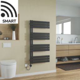 Azur 1200mm x 600mm 2048BTU Black Flat Electric Towel Radiator