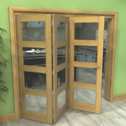 Green & Taylor  3-Door 4-Clear Light Satin Lacquered Oak Wooden Shaker Internal Bi-Fold Fully Finished Door 2060mm x 2133mm