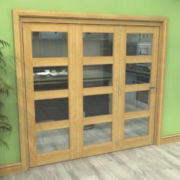 Green & Taylor  3-Door 4-Clear Light Satin Lacquered Oak Wooden Shaker Internal Bi-Fold Fully Finished Door 2060mm x 2133mm