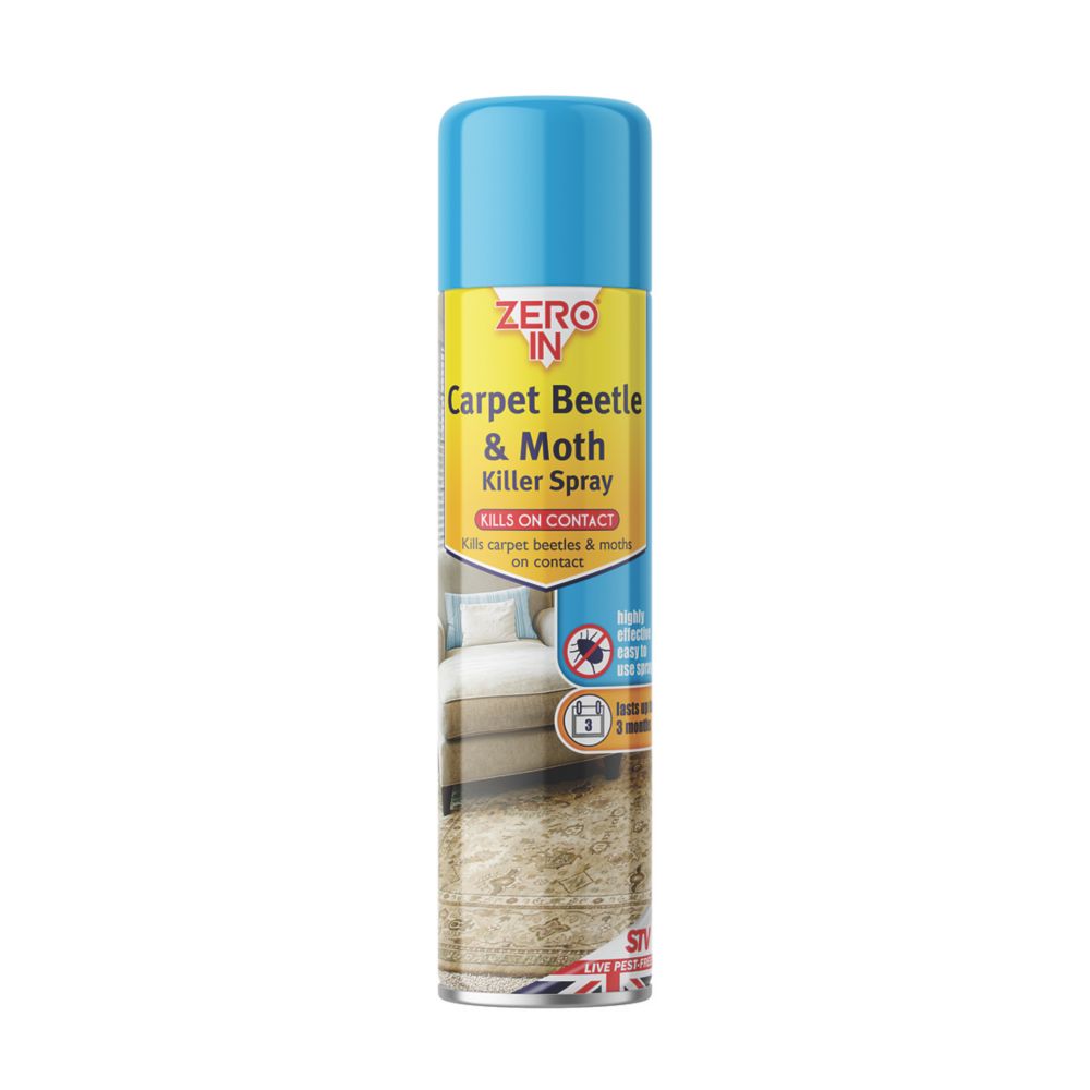Zero In Carpet Beetle & Moth Killer - 300 ml Aerosol. Ready to Use.  Long-Lasting Protection for up to 4 Weeks Treats Carpets, Upholstery and  Surfaces : : Garden