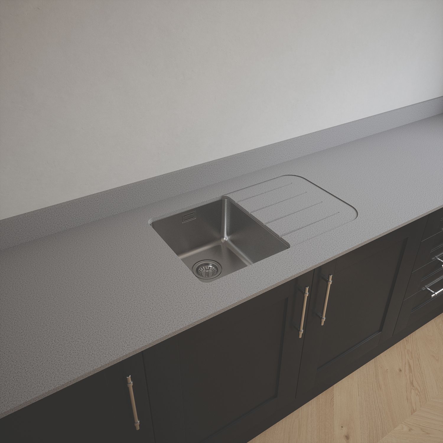 Metis Light Grey Kitchen Worktop with 1 Bowl Stainless Steel Sink 3050mm x 620mm x 15mm (135PW)