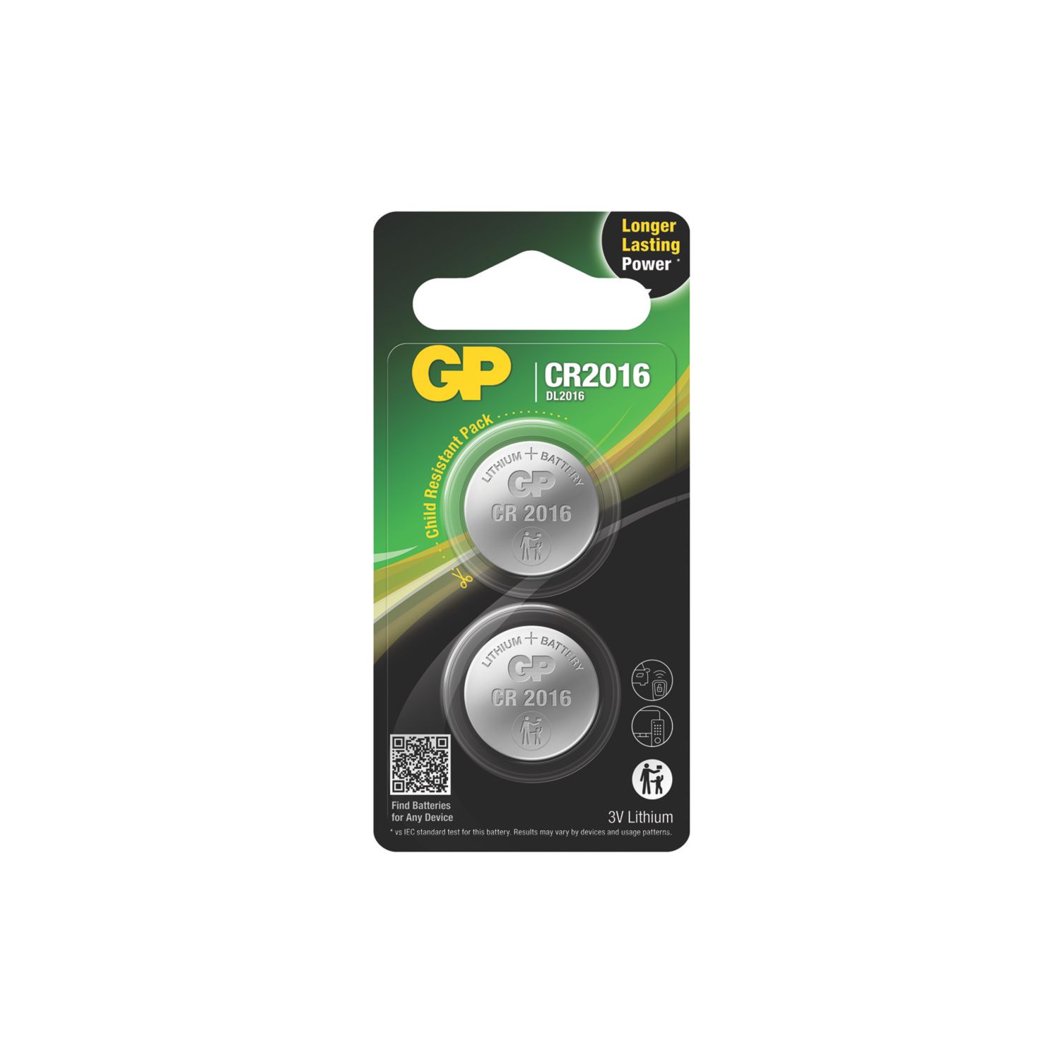 GP Batteries CR2016 3V Coin Cell Lithium Batteries 2 Pack (135RM)