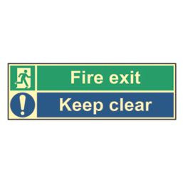 Essentials  Photoluminescent "Fire Exit Keep Clear" Sign 150mm x 400mm