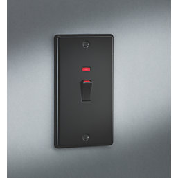 Knightsbridge  45A 2-Gang DP Cooker Switch Matt Black with Neon with Black Inserts