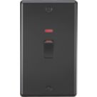 Knightsbridge  45A 2-Gang DP Cooker Switch Matt Black with Neon with Black Inserts
