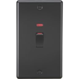 Knightsbridge  45A 2-Gang DP Cooker Switch Matt Black with Neon with Black Inserts