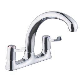 Deck Mounted Dual-Lever Mixer Kitchen Tap Chrome