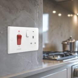 British General 800 Series 45A 2-Gang DP Cooker Switch & 13A DP Switched Socket White with LED