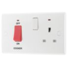 British General 800 Series 45A 2-Gang DP Cooker Switch & 13A DP Switched Socket White with LED