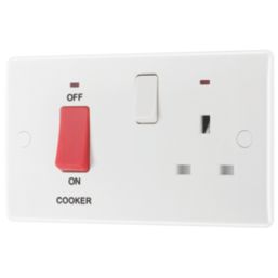 British General 800 Series 45A 2-Gang DP Cooker Switch & 13A DP Switched Socket White with LED