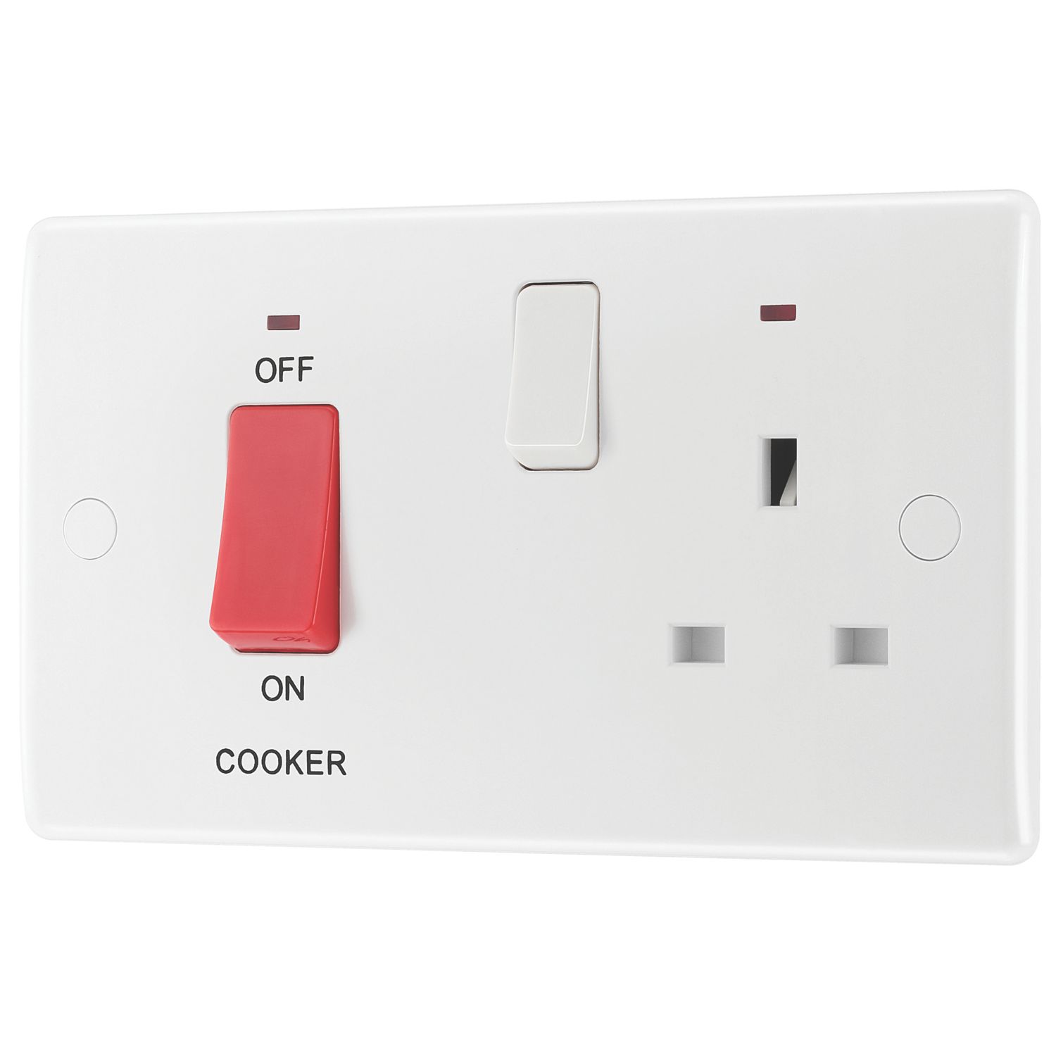British General 800 Series 45A 2-Gang DP Cooker Switch & 13A DP Switched Socket White with LED (137HV)