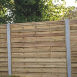 Forest Flat Double-Slatted  Fence Panels Natural Timber 6' x 6' Pack of 4