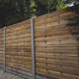 Forest Flat Double-Slatted  Fence Panels Natural Timber 6' x 6' Pack of 4