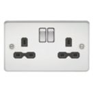 Knightsbridge  13A 2-Gang DP Switched Double Socket Polished Chrome  with Black Inserts