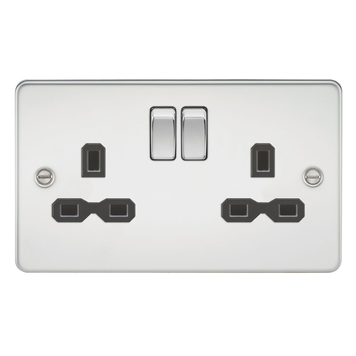 Knightsbridge 13A 2-Gang DP Switched Double Socket Polished Chrome with Black Inserts (137TY)