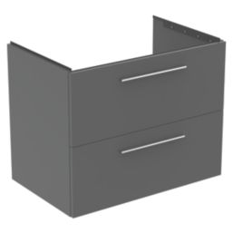 Ideal Standard i.life B Wall Hung Vanity Unit with Chrome Handles & Basin Matt Quartz Grey 800mm x 505mm x 630mm