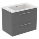 Ideal Standard i.life B Wall Hung Vanity Unit with Chrome Handles & Basin Matt Quartz Grey 800mm x 505mm x 630mm