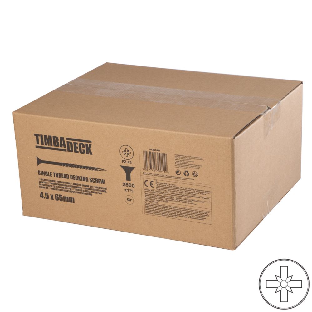 Timbadeck PZ DoubleCountersunk Decking Screws 4.5mm x 65mm 2500 Pack