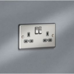 Knightsbridge  13A 2-Gang DP Switched Double Socket Brushed Chrome  with Colour-Matched Inserts