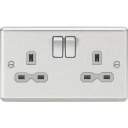 Knightsbridge  13A 2-Gang DP Switched Double Socket Brushed Chrome  with Colour-Matched Inserts