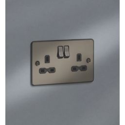 Knightsbridge  13A 2-Gang DP Switched Double Socket Gunmetal  with Black Inserts