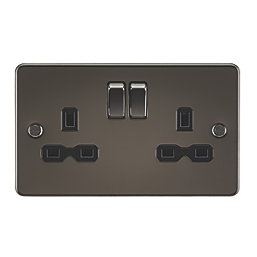 Knightsbridge  13A 2-Gang DP Switched Double Socket Gunmetal  with Black Inserts