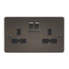 Knightsbridge  13A 2-Gang DP Switched Double Socket Gunmetal  with Black Inserts