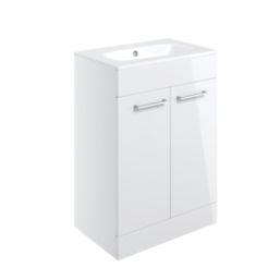 Ohio 2-Door Bathroom Vanity Unit with Ceramic Basin Gloss White 610mm x 460mm x 848mm