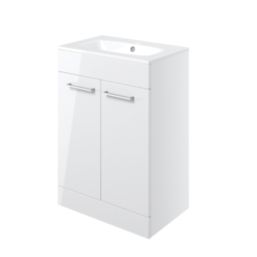 Ohio 2-Door Bathroom Vanity Unit with Ceramic Basin Gloss White 610mm x 460mm x 848mm