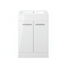 Ohio 2-Door Bathroom Vanity Unit with Ceramic Basin Gloss White 610mm x 460mm x 848mm