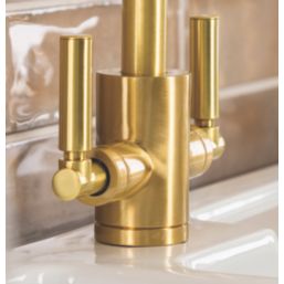 Streame by Abode Brolle Swan Dual-Lever Mono Mixer Kitchen Tap Brushed Brass