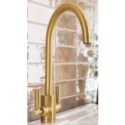 Streame by Abode Brolle Swan Dual-Lever Mono Mixer Kitchen Tap Brushed Brass