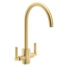 Streame by Abode Brolle Swan Dual-Lever Mono Mixer Kitchen Tap Brushed Brass