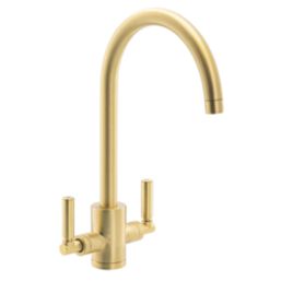 Streame by Abode Brolle Swan Dual-Lever Mono Mixer Kitchen Tap Brushed Brass