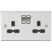 Knightsbridge CS9BC 13A 2-Gang DP Switched Double Socket Brushed Chrome  with Black Inserts