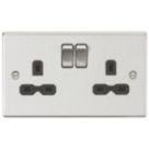 Knightsbridge  13A 2-Gang DP Switched Double Socket Brushed Chrome  with Black Inserts