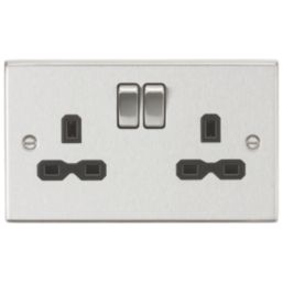 Knightsbridge  13A 2-Gang DP Switched Double Socket Brushed Chrome  with Black Inserts